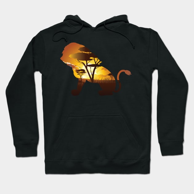African Sunset and Lion Hoodie by AnnArtshock